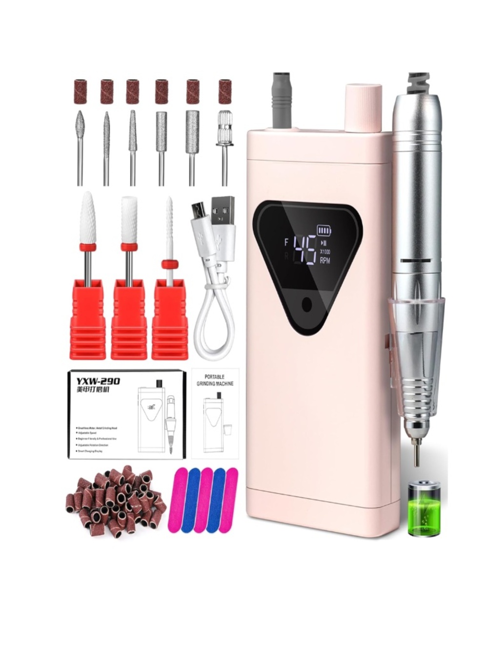 Light Pink Cordless Rechargeable Nail Drill 45000RPM With Nail Bits
